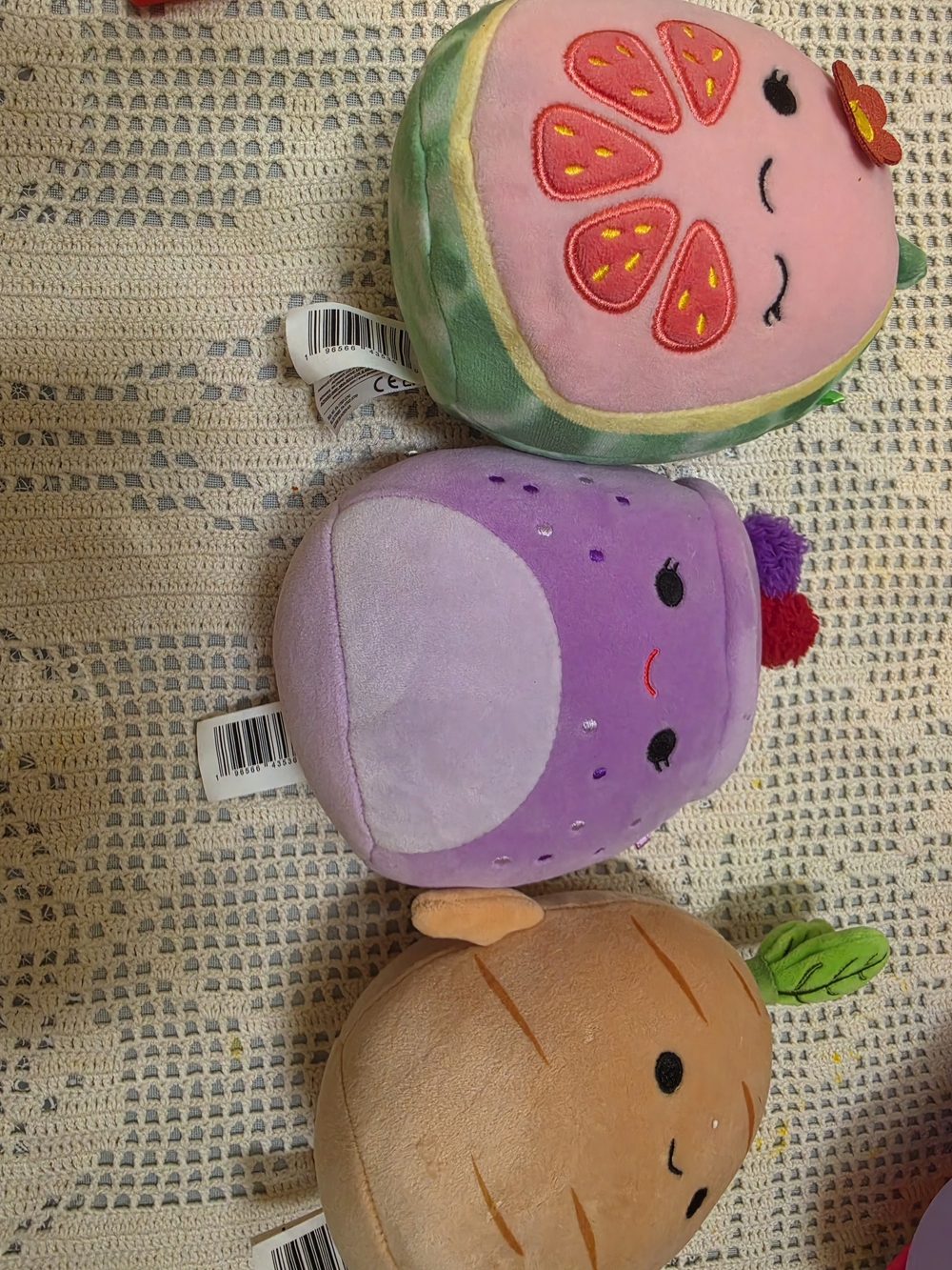 Squishmallow-Inspired Plush Fruit Trio - Pink, Purple, Tan